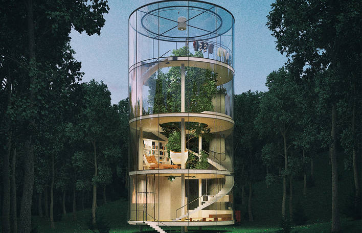 Uma casa construída em torno de uma árvore