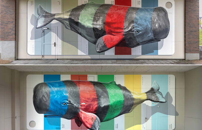 Baleias coloridas decoram as ruas da Dinamarca