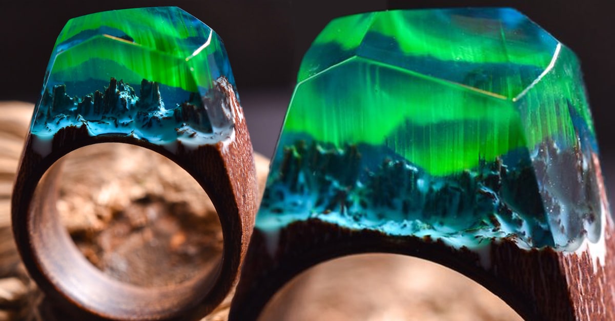 Anéis de madeira e resina oferecem um vislumbre cintilante da Aurora Boreal