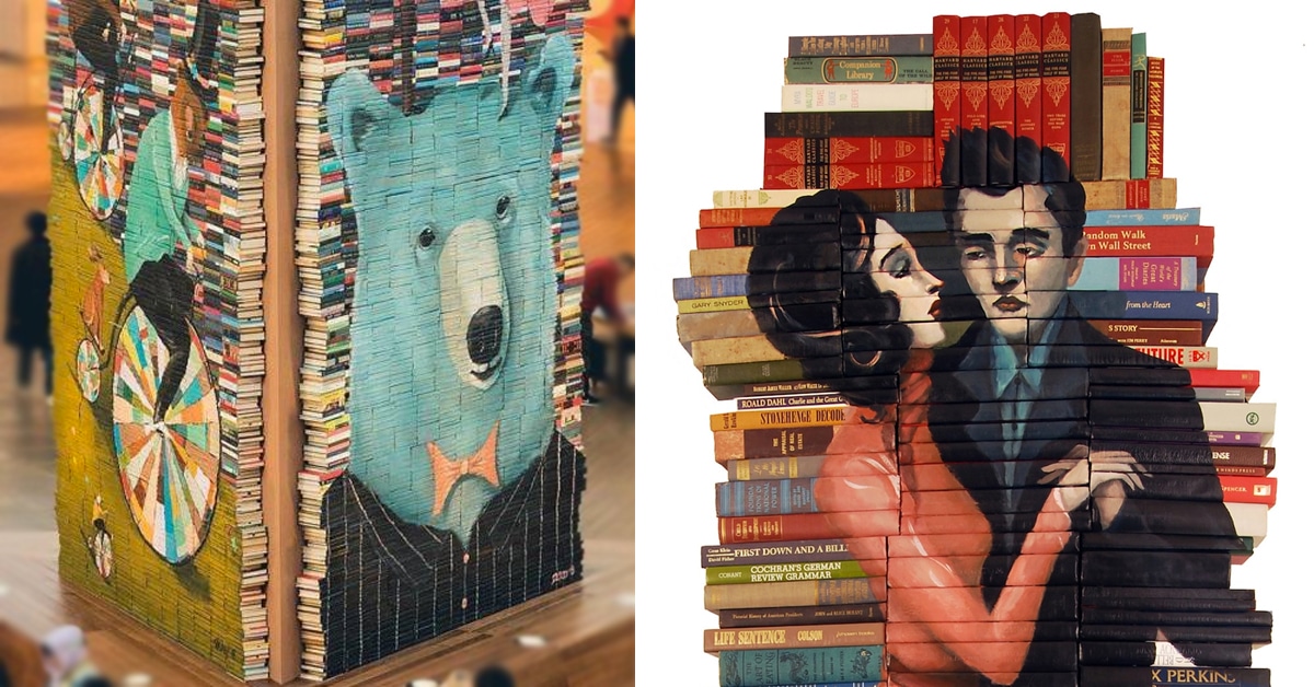 Artista dá nova vida a livros antigos, transformando-os em esculturas empilhadas impressionantes