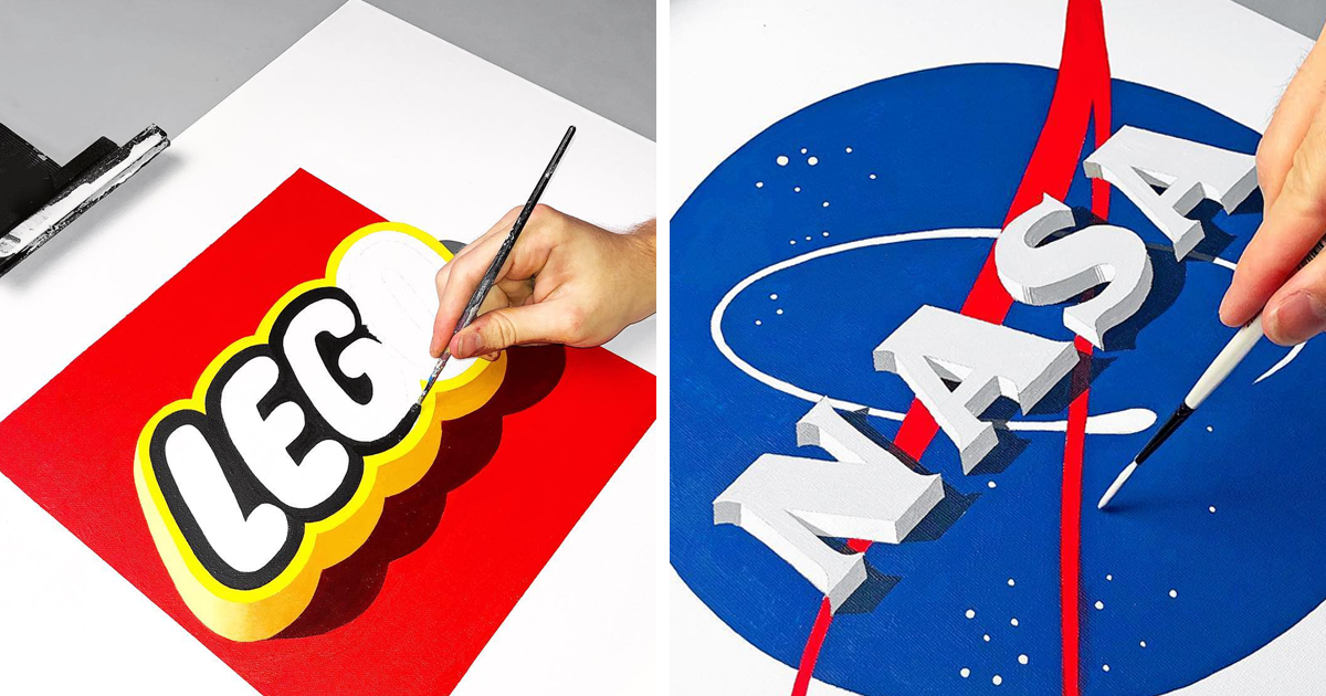 Artista usa técnica de caligrafia para recriar logotipos modernos com impressionantes efeitos 3D