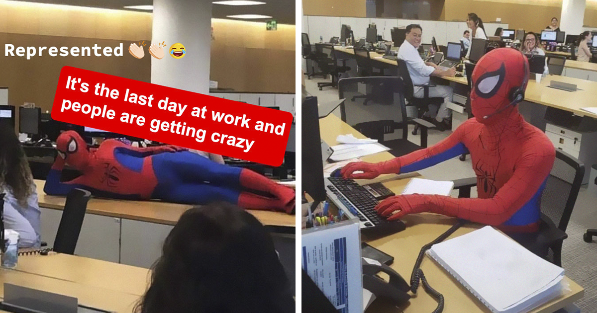 Funcionário de banco abandona o emprego e aparece como o Homem-Aranha em seu último dia