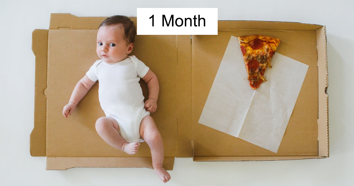 Mãe documenta o crescimento do seu bebê durante os primeiros 12 meses usando fatias de pizza de diferentes sabores