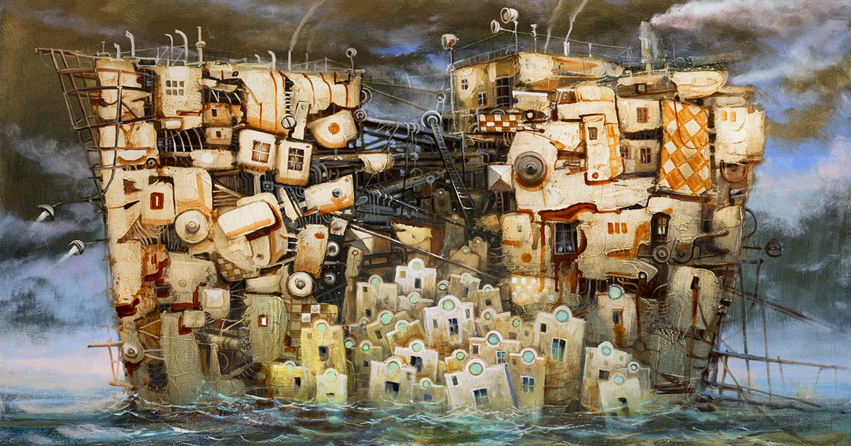 21 pinturas a óleo de navios de fantasia deste ex-bombeiro e artista lituano
