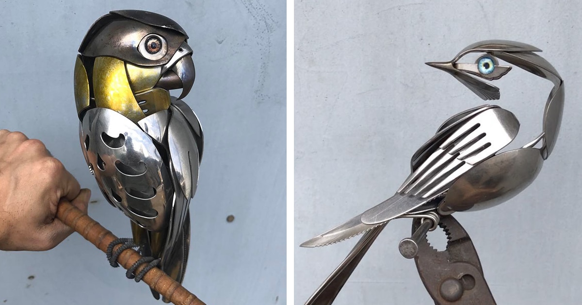 Artista transforma sucata de metal em esculturas de pássaros magníficas