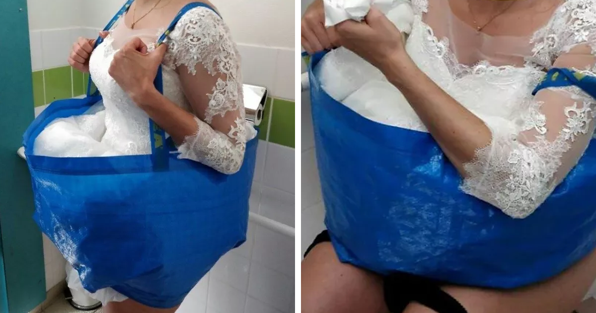 Noiva inventa truque com sacola para fazer xixi sem preocupação no dia do casamento