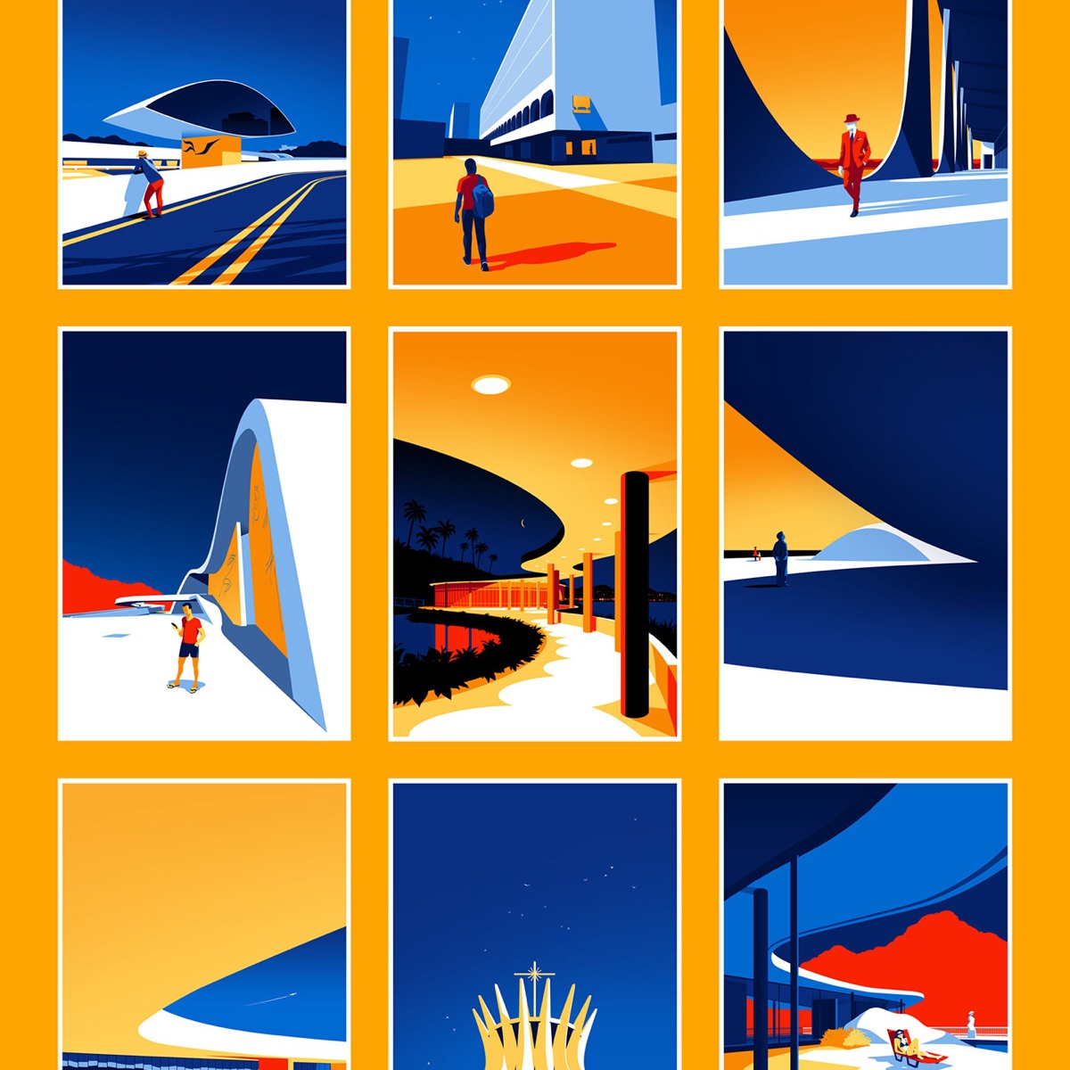 Ilustrações minimalistas celebram a beleza da arquitetura moderna de Oscar Niemeyer