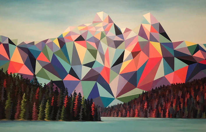 Com linhas afiadas e geométricas, pintora define os cumes do mundo de forma hipnotizante