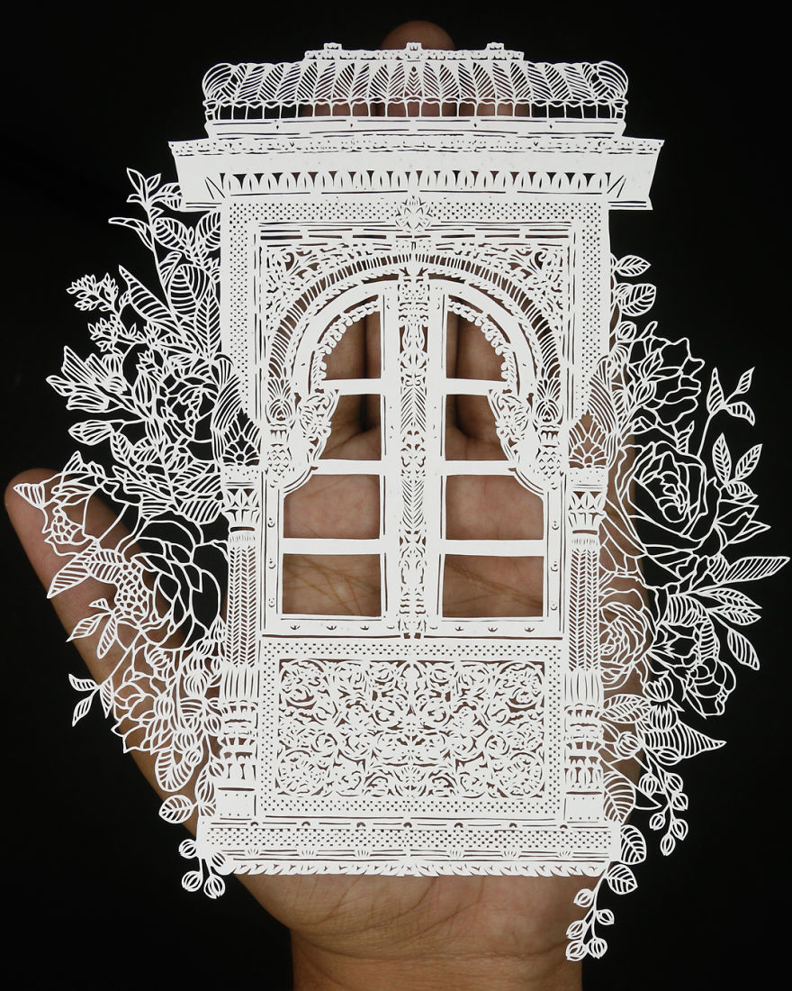 Artista indiano entalha esculturas de havelis através de cortes de papel detalhistas