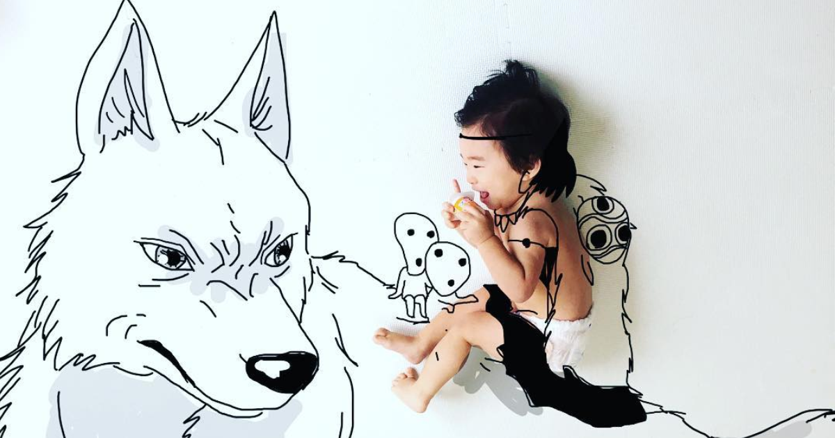 Pai japonês combina fotos e desenhos para criar um mundo de fantasia para seus filhos