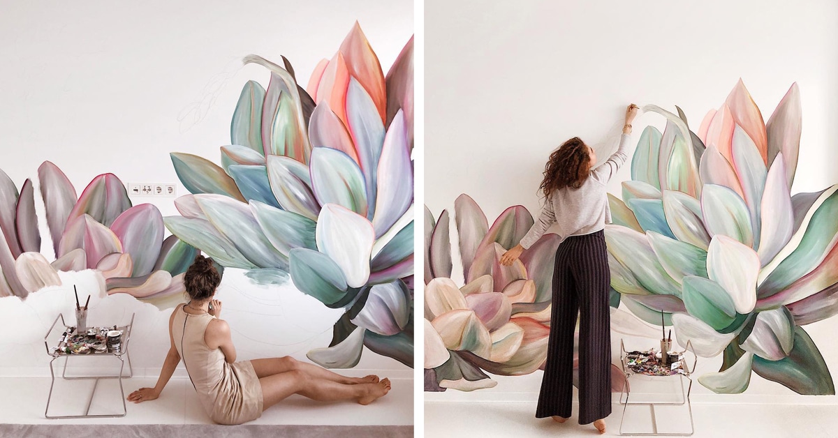 Adoráveis murais de flores transformam quartos comuns em espaços com personalidades florescentes