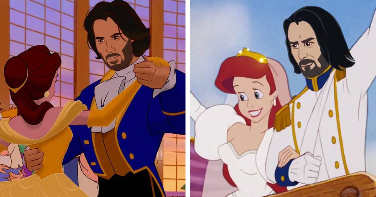 Ilustrações reimaginam Keanu Reeves como príncipes da Disney
