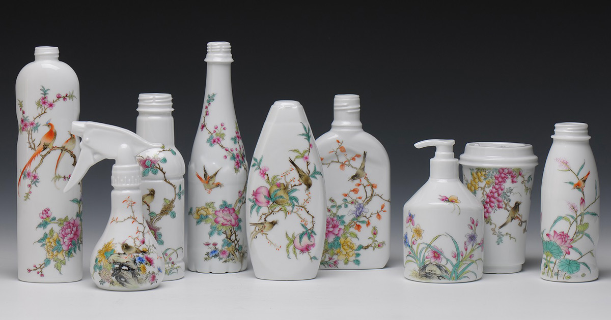 Cerâmicas pintadas à mão inspiradas em pinturas chinesas clássicas