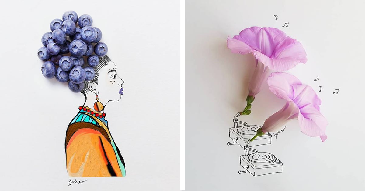 21 desenhos criativos que usam objetos do cotidiano para completar ilustrações imaginárias